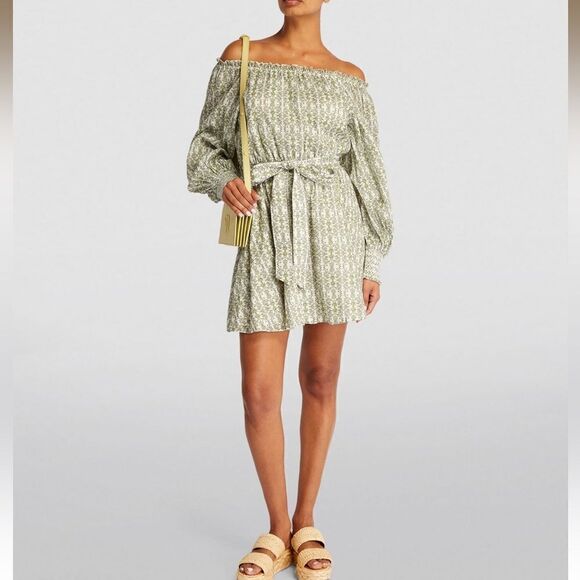 Alice + Olivia Off-The-Shoulder Mary Belted Mini Dress Puff Sleeve Size XL - Picture 1 of 16